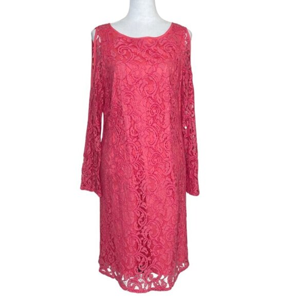 Adrianna Papell Women's Off Pink Floral Lace Slit Sleeve Modest Plus Size 16 - Picture 1 of 6
